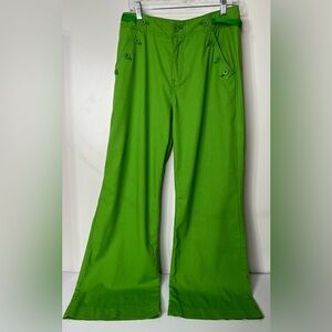 Flamingo Kelly Green Flared Leg Pockets Womens Large Cotton/Linen Blend Pants